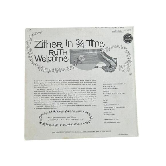 5 RUTH WELCOME Zither Records CAPITOL 12" LP 33 RPM Vintage Romantic 3/4 Time - Picture 6 of 11